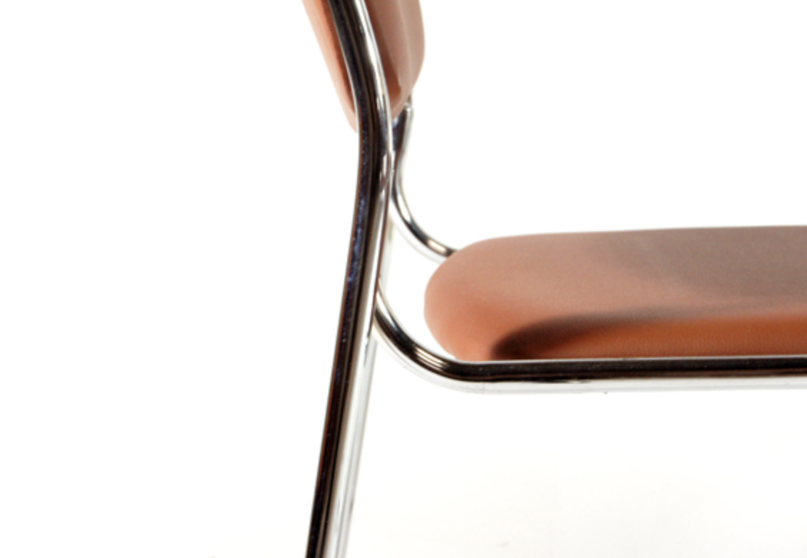 Set of 4 modern vintage Danish retro dining chairs in chrome and faux leather 60s 70s