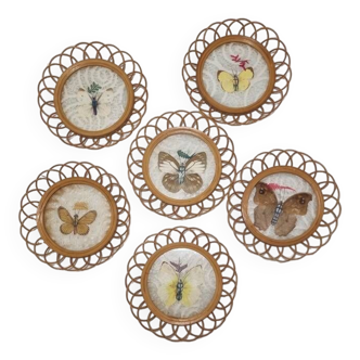 Ensemble de 6 sous-verres au décor de papillons