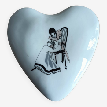 Heart-shaped jewelry box Pierrot decor