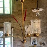 Lustre vintage en laiton et cristal