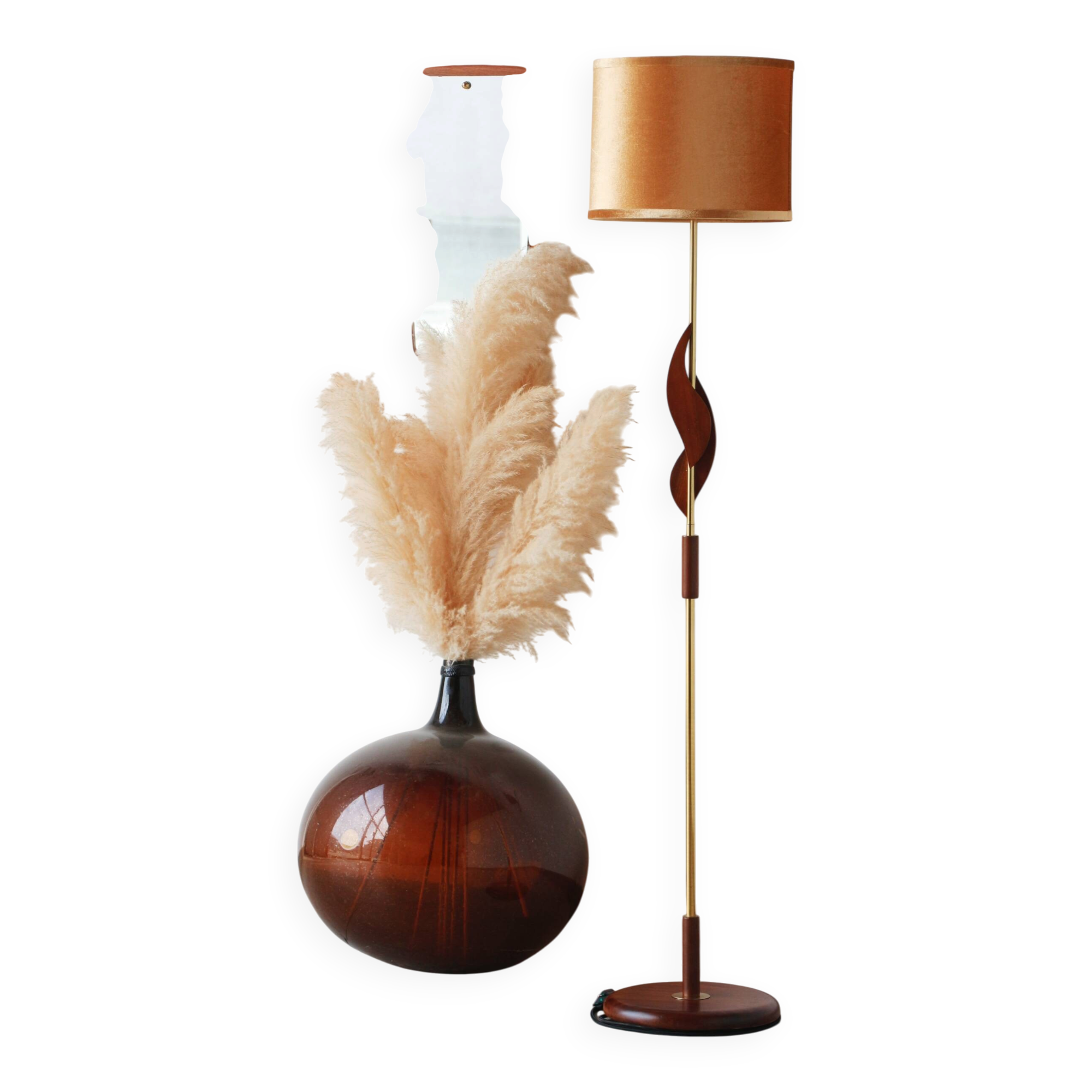 Teak and brass vintage Scandinavian floor lamp 1960 | Bakelite