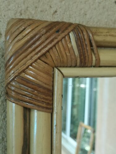 Miroir rectangulaire rotin, bambou 1960