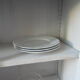 Showcase, bookcase, vintage pearl grey patinated cupboard, wooden top.