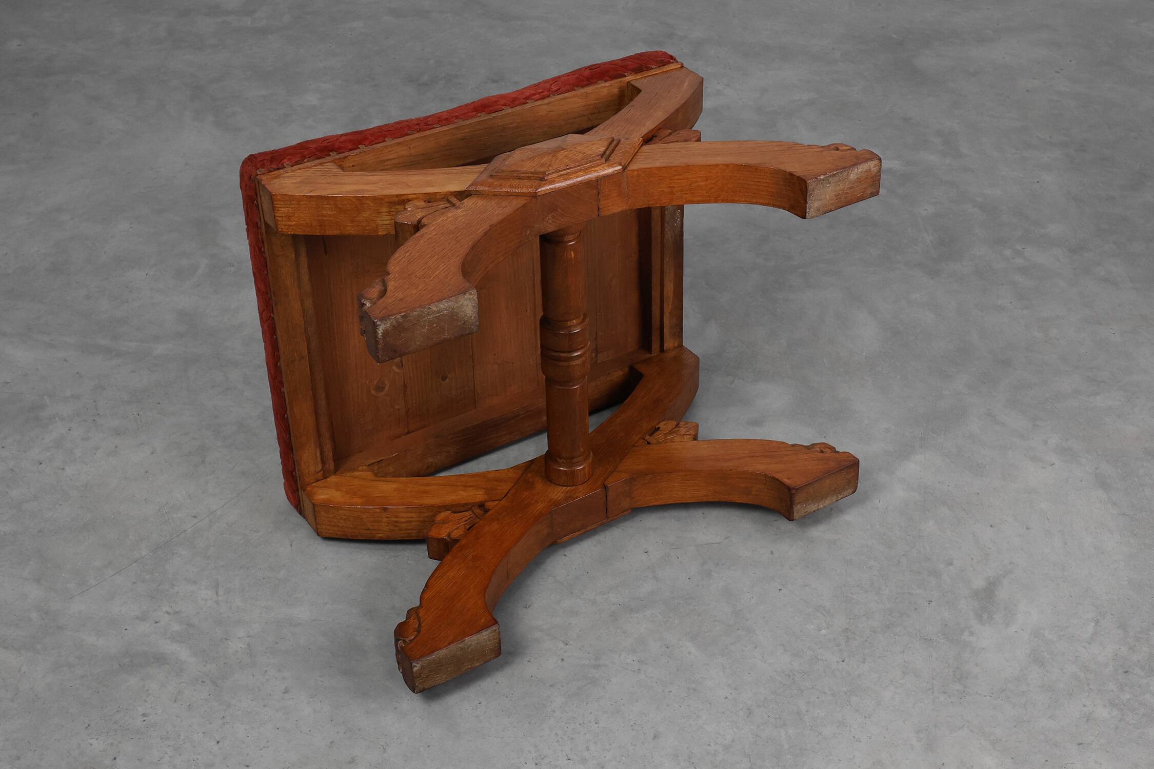 Flemish Gothic Revival Oak Footstool, Belgium, 19th Century