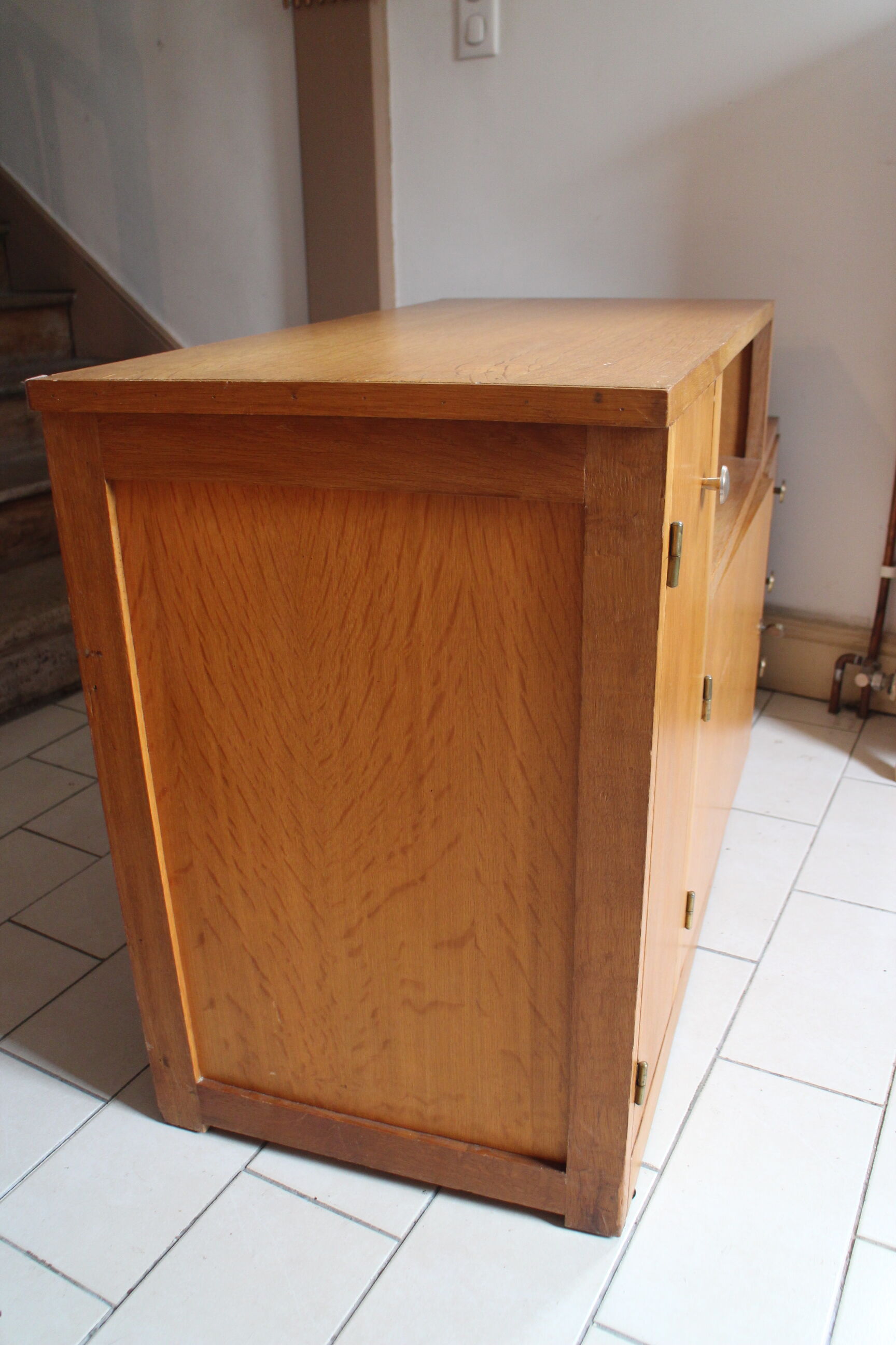 Asymmetrical chest of drawers light oak 1950