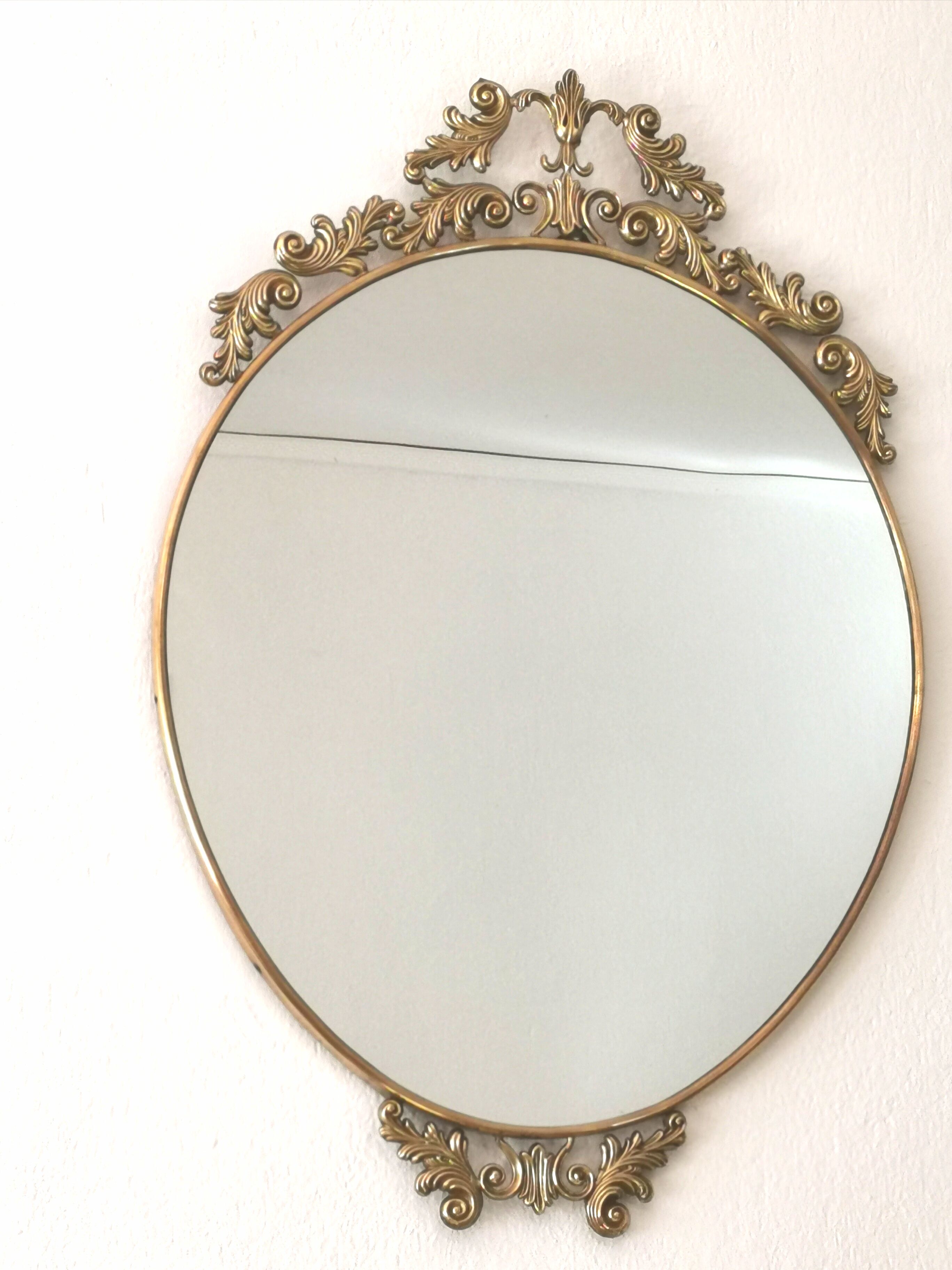 Baroque brass oval mirror, Venetian style  51x74cm