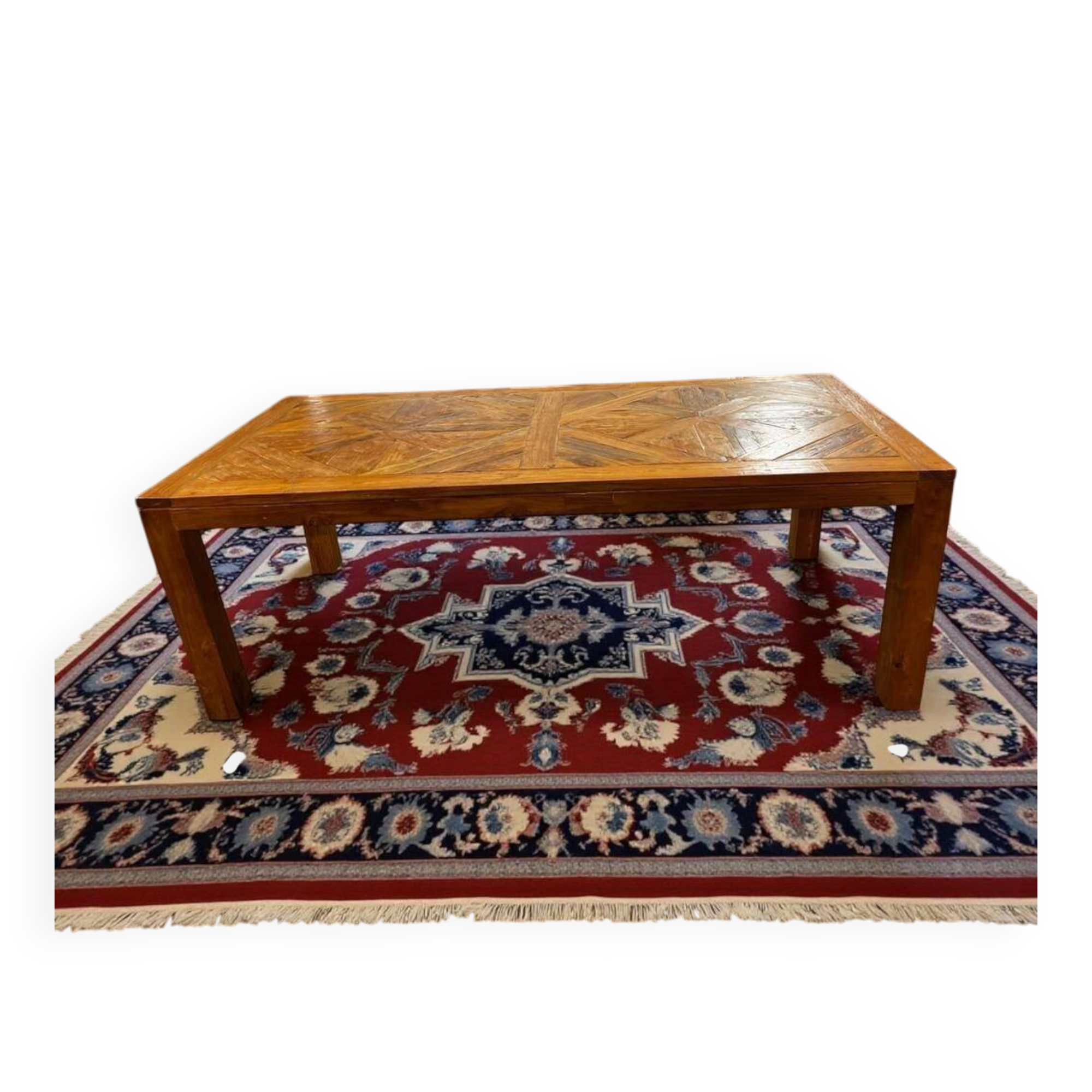 Table XL vintage en bois avec marqueterie