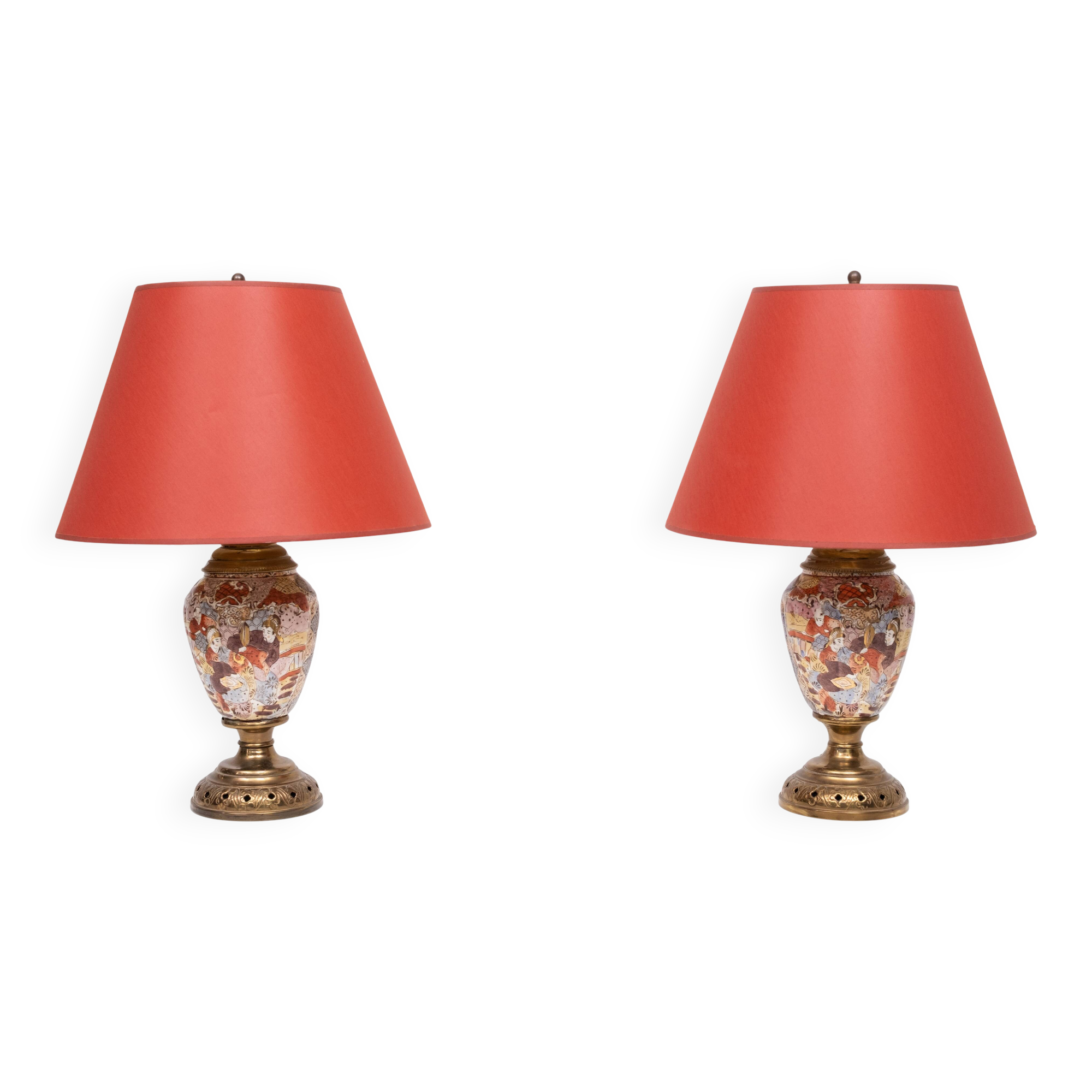 pair Satsuma Table Lamps Japan 1950s