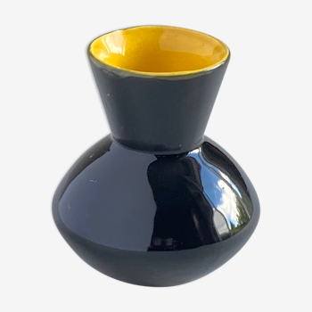 Small vintage ceramic vase black and yellow