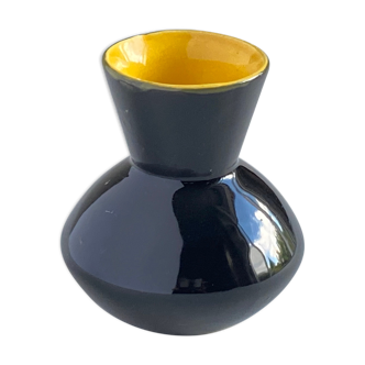 Small vintage ceramic vase black and yellow