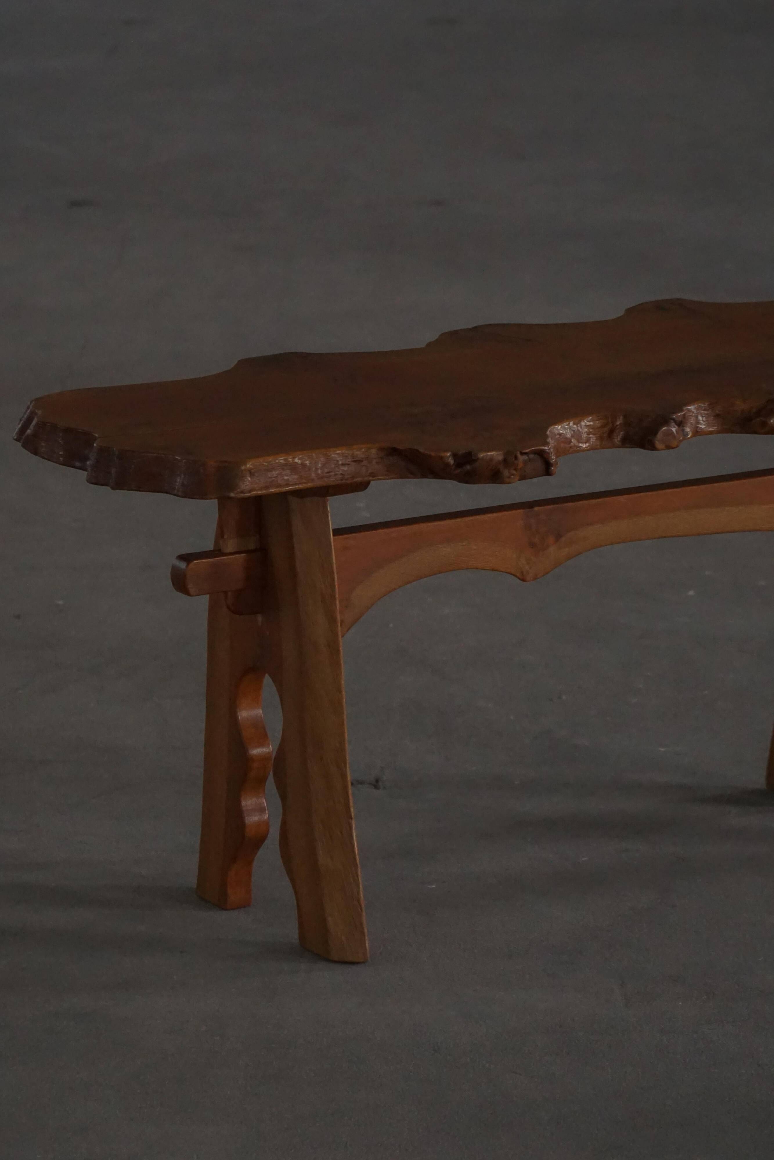 Mid-century Scandinavian coffee table made of solid elm wood, wabi-sabi style, 1960s.