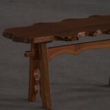 Mid-century Scandinavian coffee table made of solid elm wood, wabi-sabi style, 1960s.