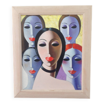 Picture Women "the yellow living room" (le salon jaune) oil Ilio Burruni 199