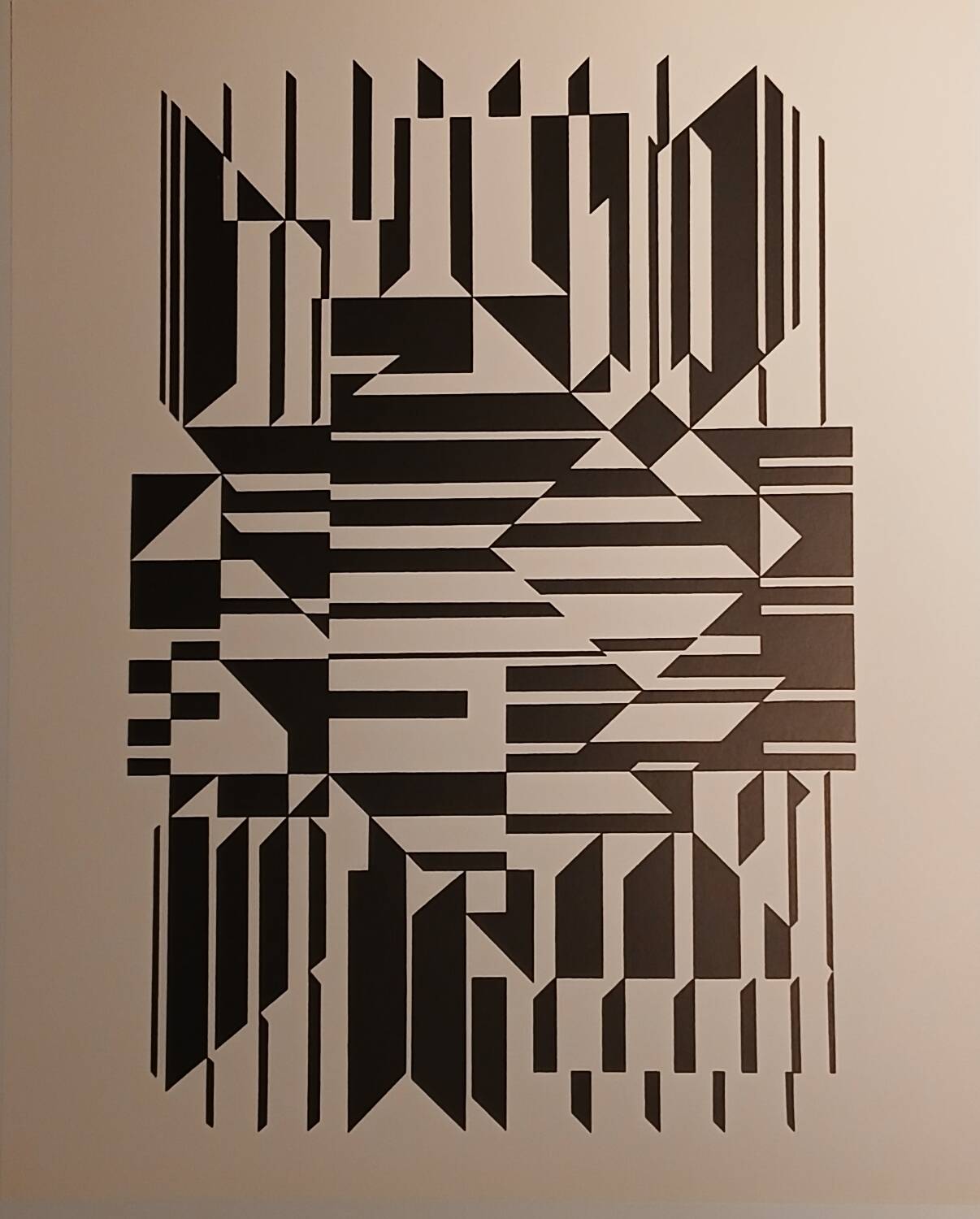 Vintage linear silkscreen print by Victor Vasarely, circa 1970, op art