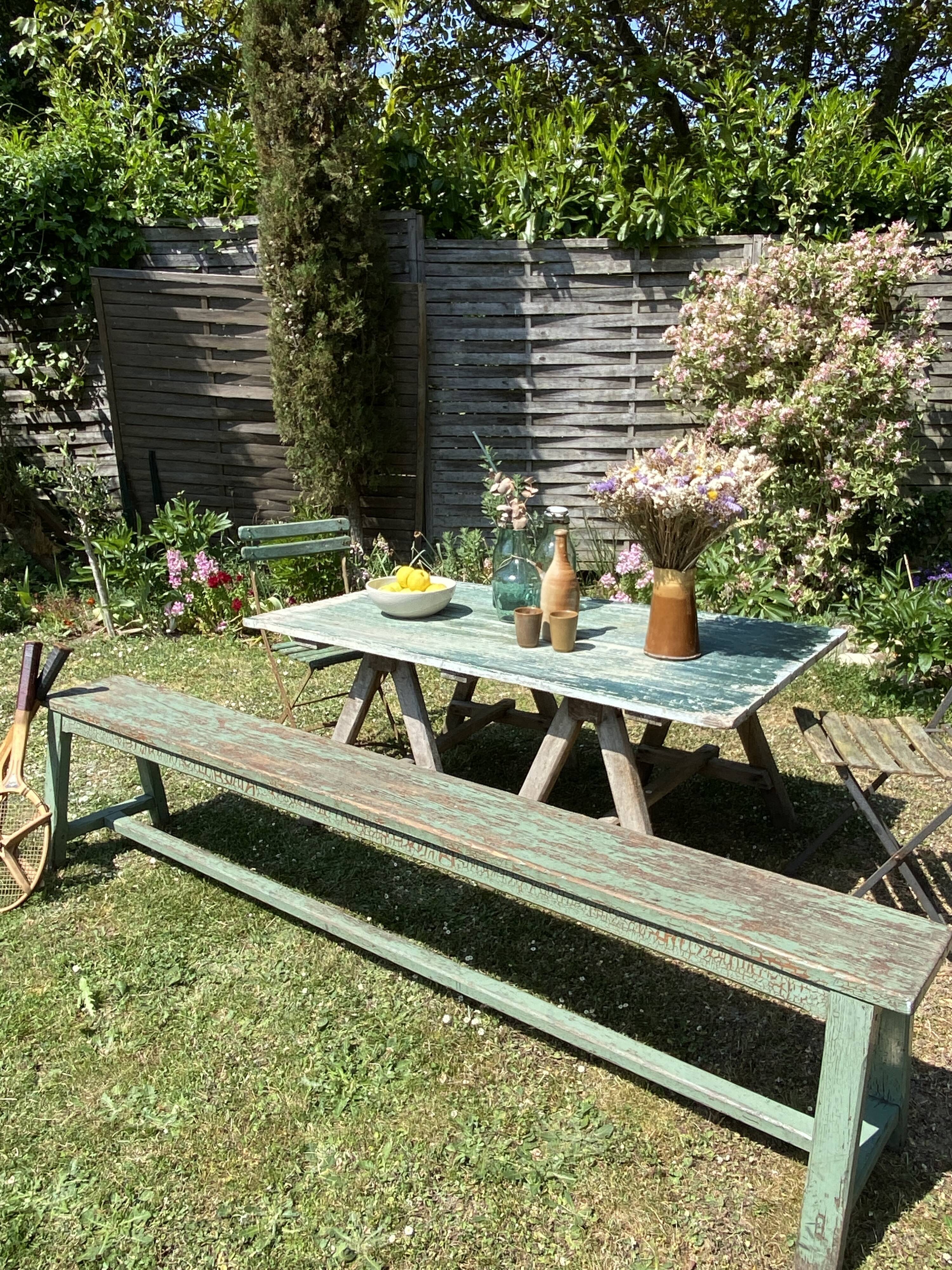 Old solid wood farmhouse bench