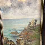 Ancienne huile sur toile signée Tanguy côte rocheuse en Bretagne