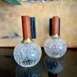 Pair of wall lights with blown glass balls, metal and teak from the 50s