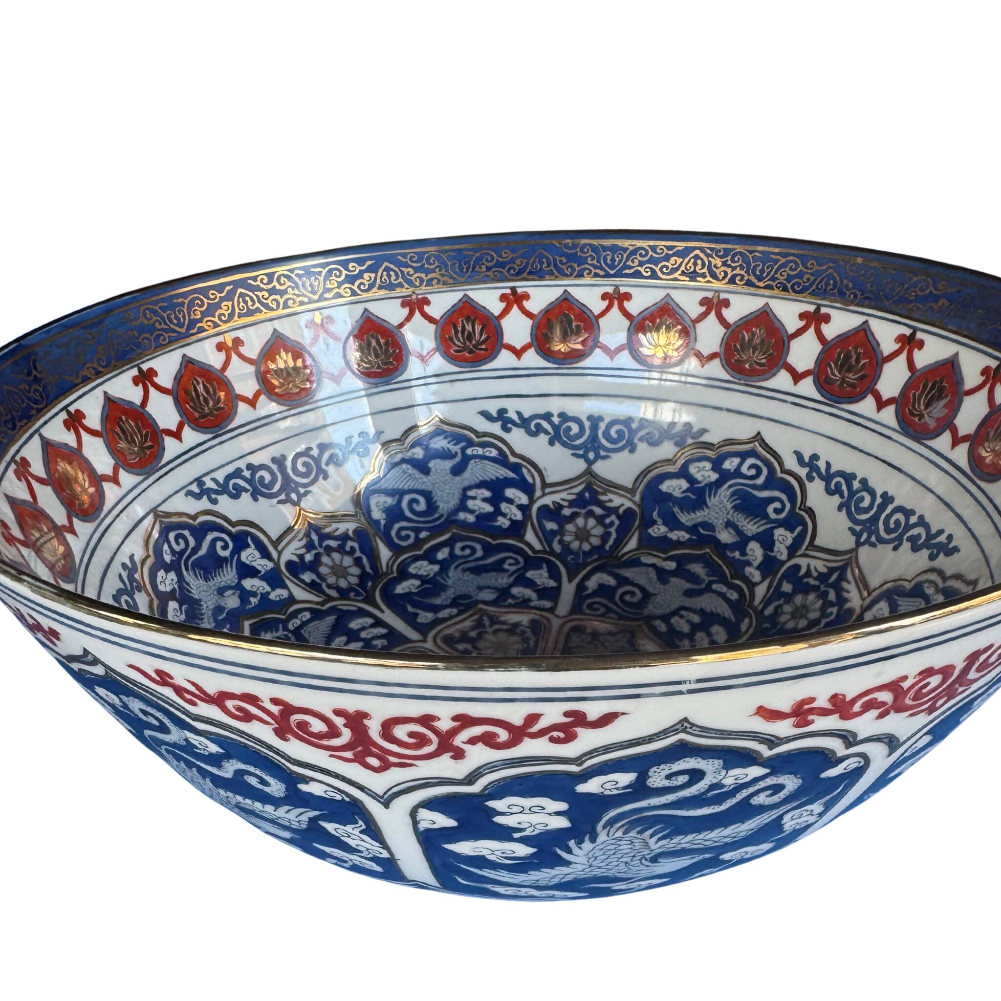 Grand bol japonais en porcelaine – style Imari – peint à la main – phénix e