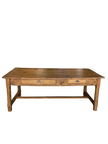 Antique solid wood farmhouse table with 2 drawers