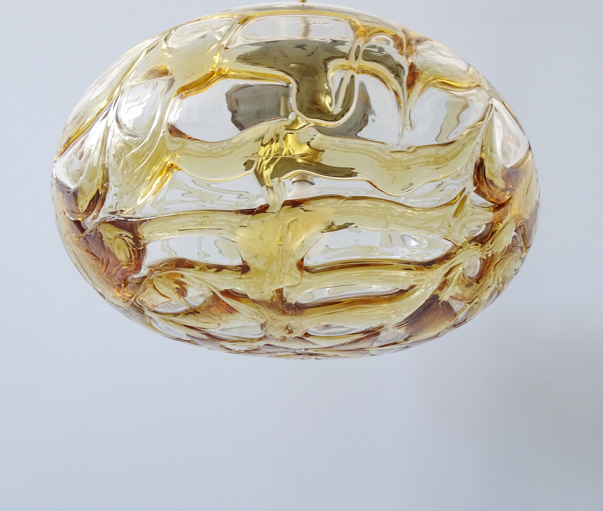 Murano glass pendant lamp by Doria Leuchten, oval amber glass pendant lamp