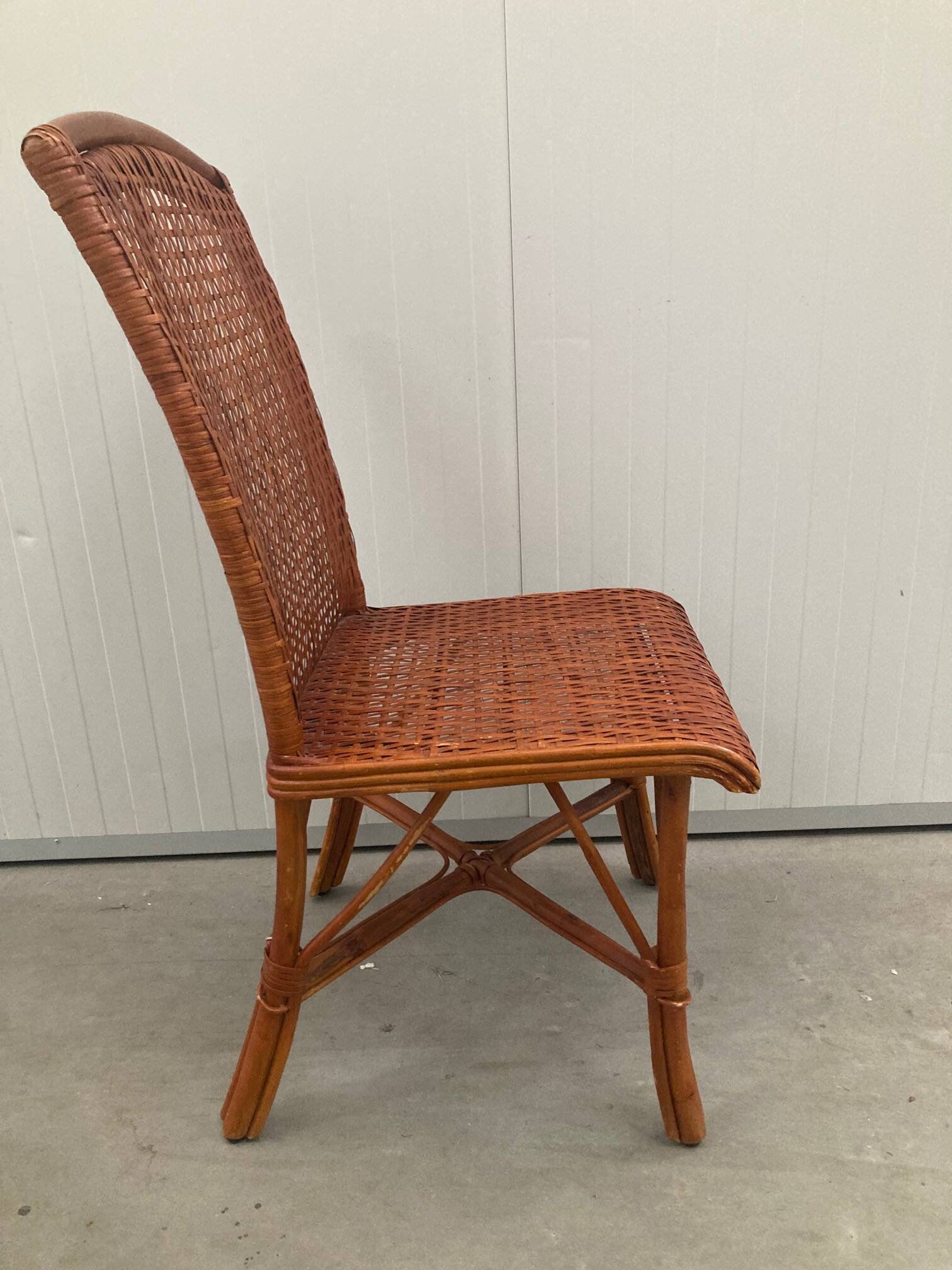 Vintage tropical boho rattan dining chairs