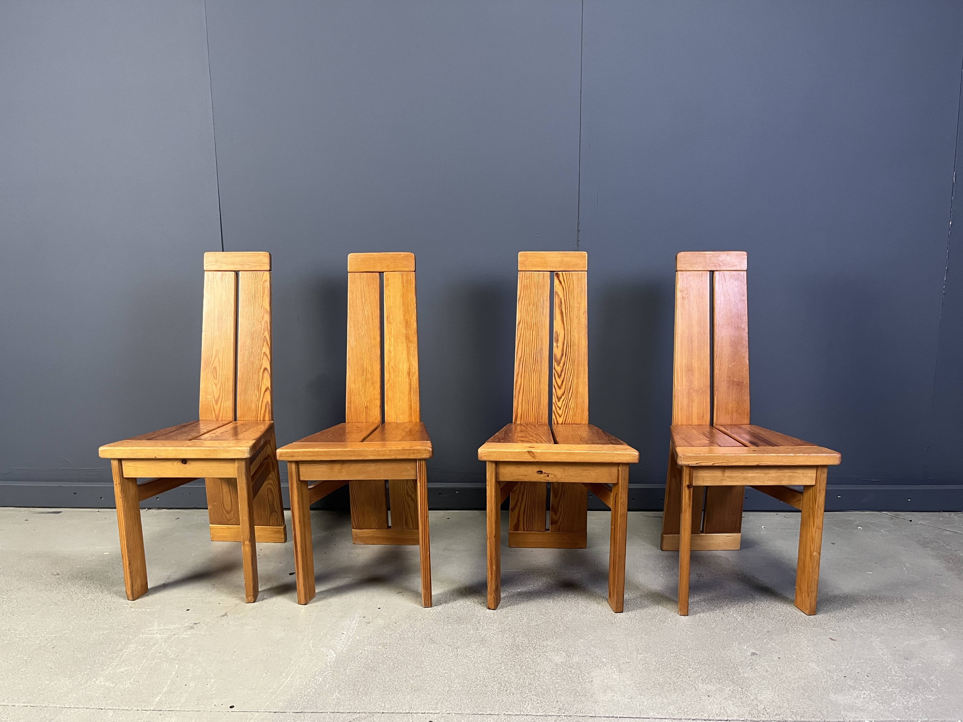 Set of 4 oak brutalist dining chairs, 1970s