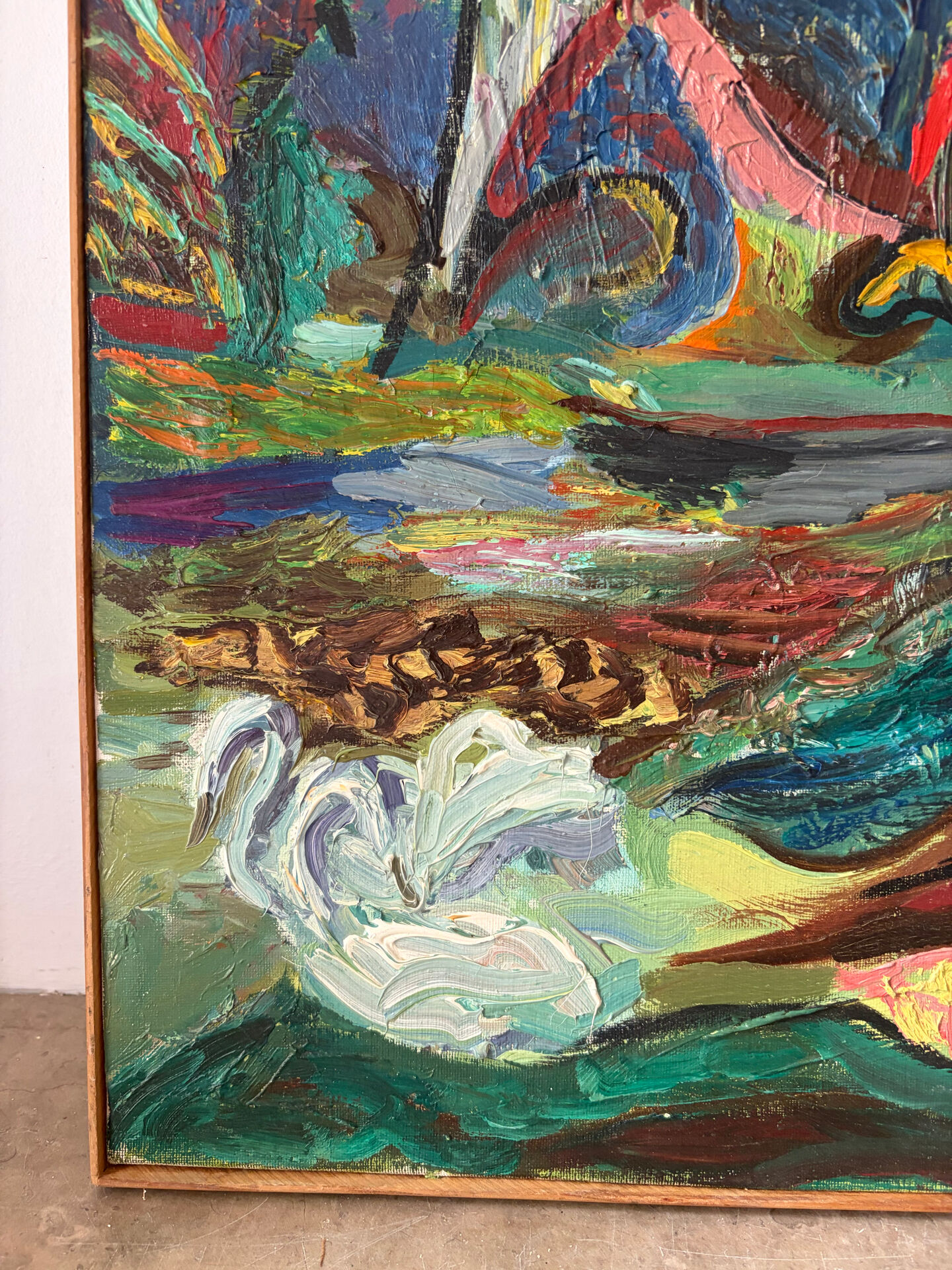 Abstract oil on canvas signed Dognin