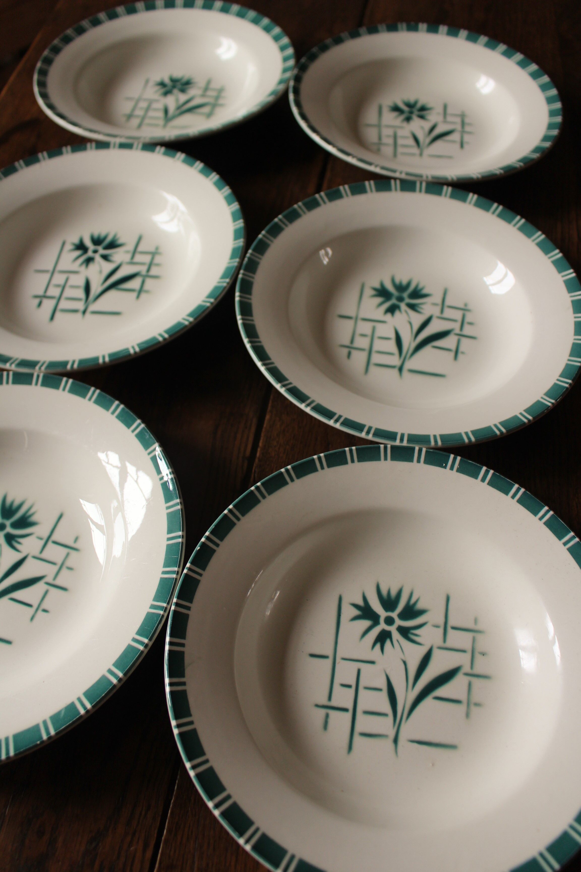 Lot 6 green hollow plates Sylvia Digoin Sarreguemines