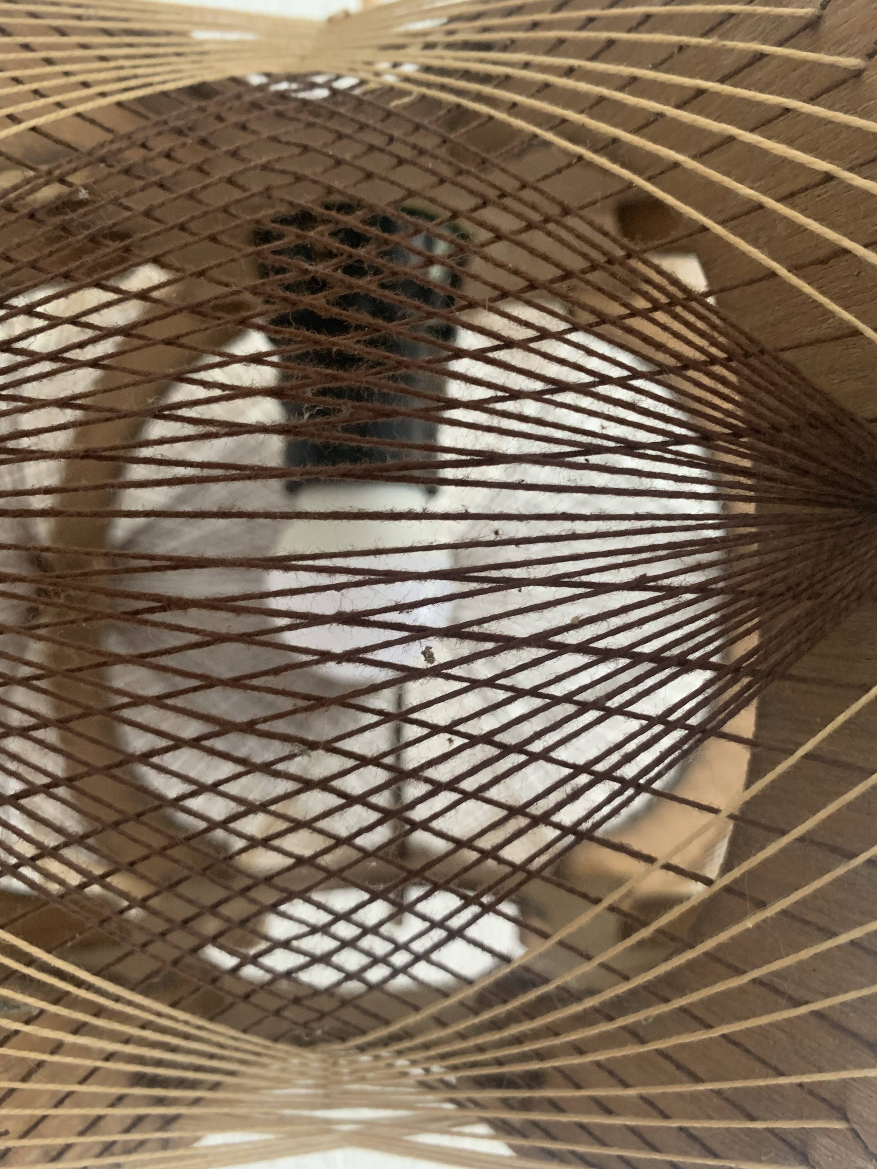 Suspension vintage 1960 scandinave lustre fil et bois - 30 x 21 cm