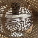 Suspension vintage 1960 scandinave lustre fil et bois - 30 x 21 cm