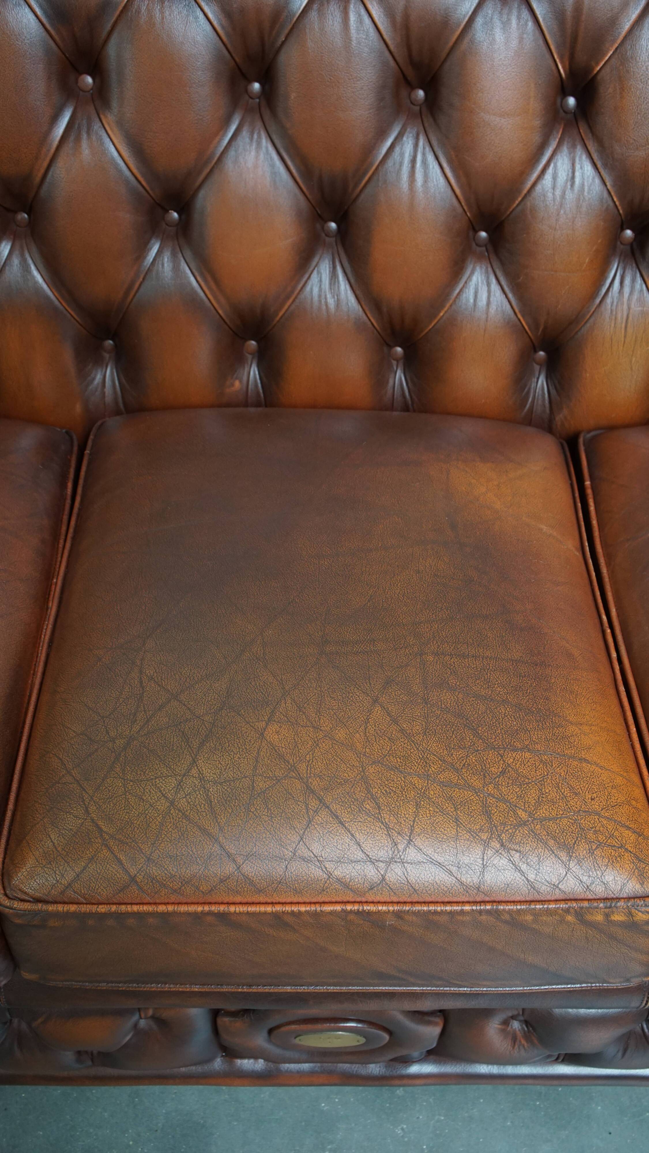 Chesterfield 2.5 seater sofa in brown English cowhide leather