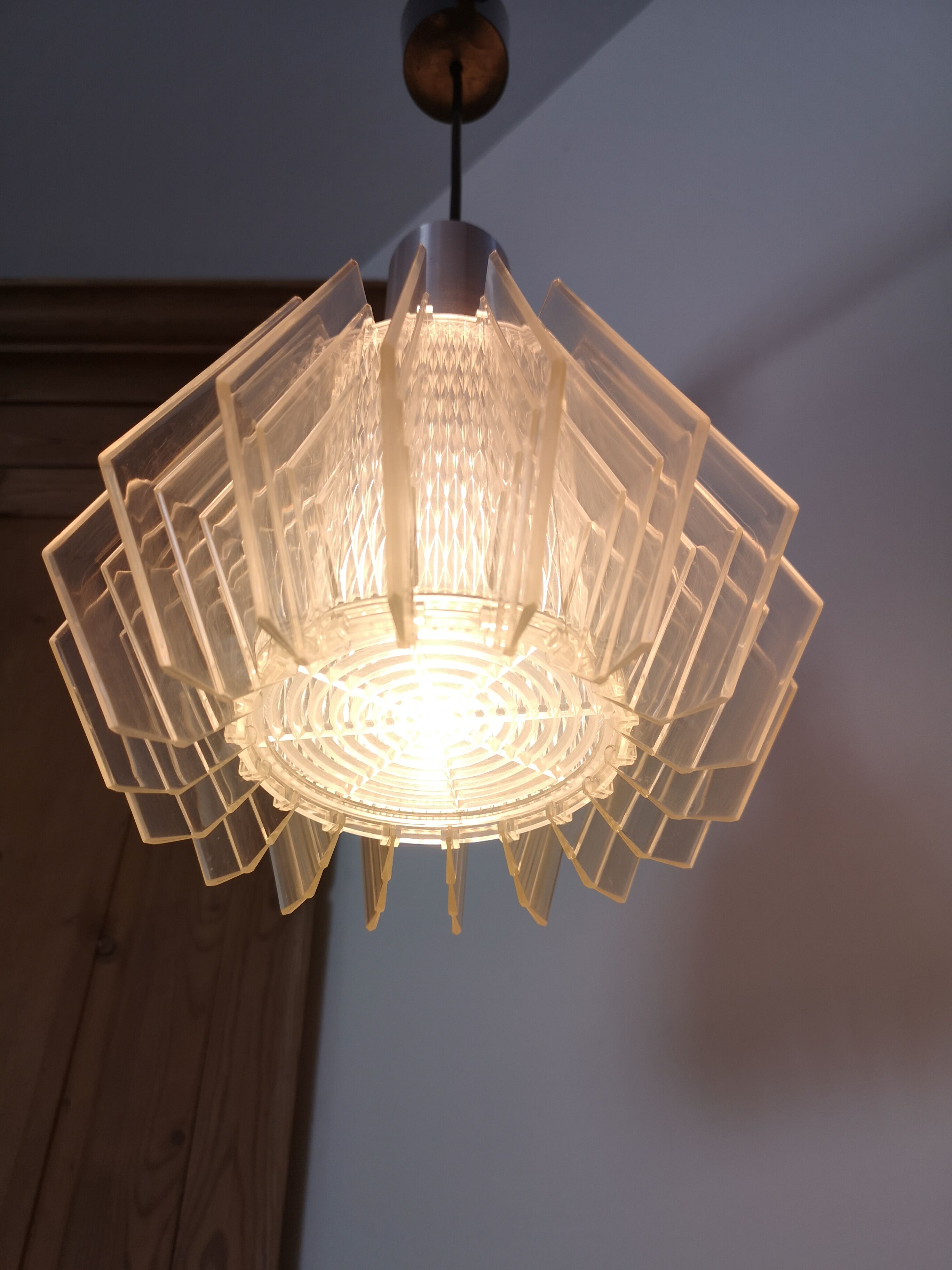 Plexiglas and stainless steel hanging lamp