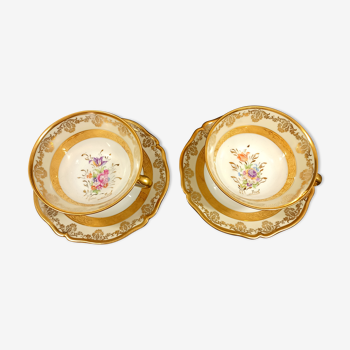 Pair of hand-enhanced Limoges porcelain tea cups