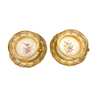 Pair of hand-enhanced Limoges porcelain tea cups