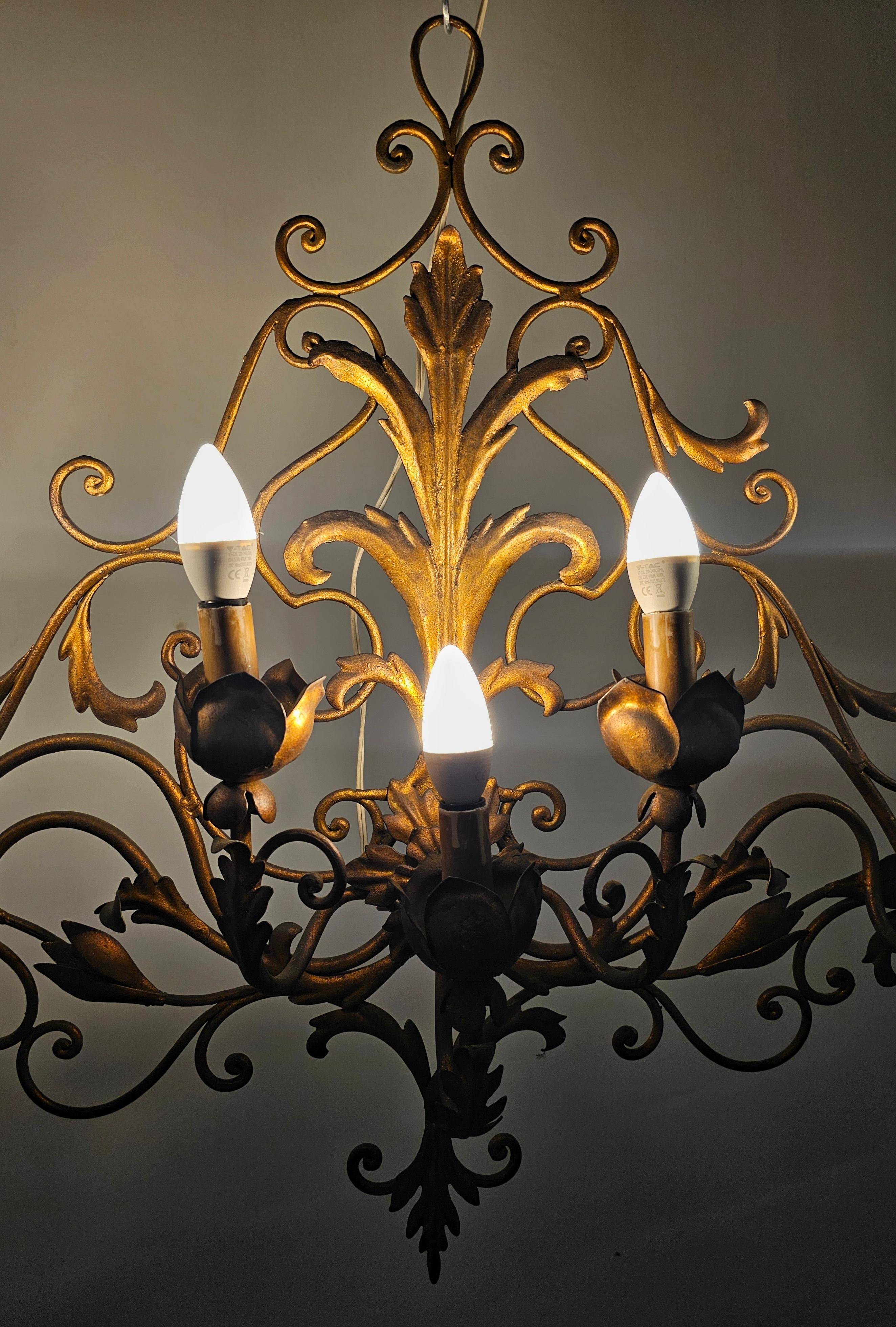 Extra-large wall light with 7 arms, gold metal, acanthus leaf pattern, Palladio.