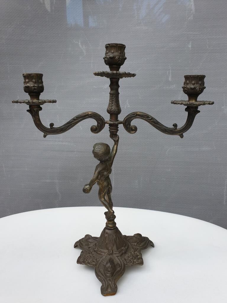 "Il mio bel foco" pair of candlesticks XIXth cherubs 3 torchieres