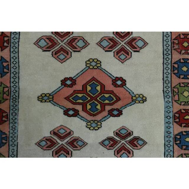 1970s vintage Turkish Oushak handmade wool cotton orange runner rug 101x148