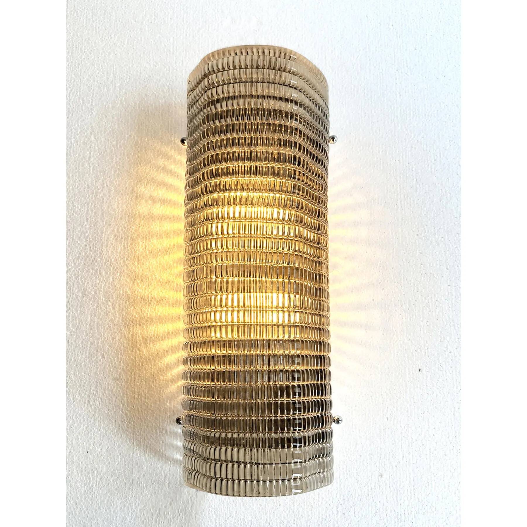 Smoked Diamanted Rectangular Murano Glass Wall Sconce-Set of Two