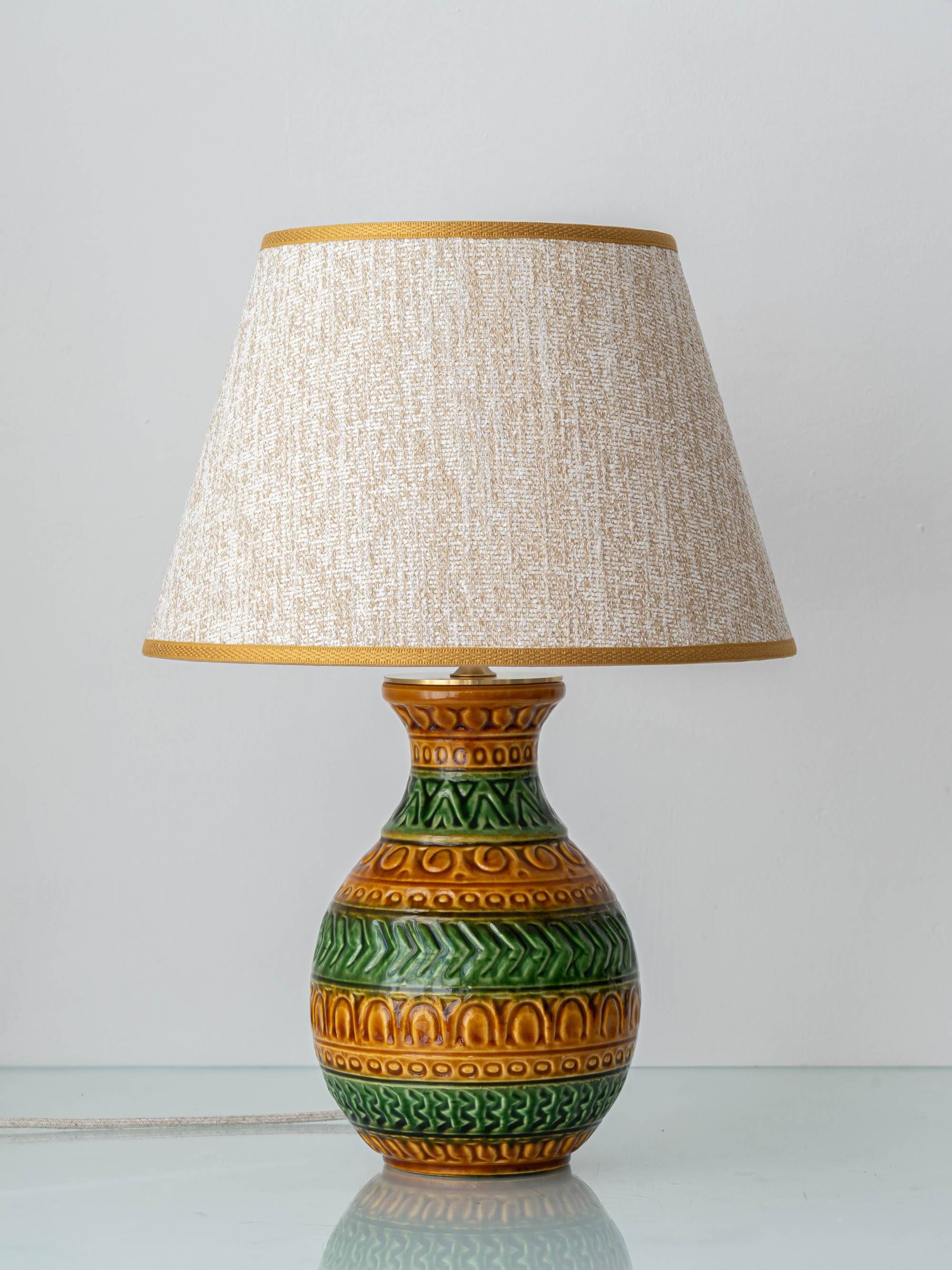 Bitossi Style Table Lamp, Ochre Green Ceramic, Earth Tones, 1960s-1970s