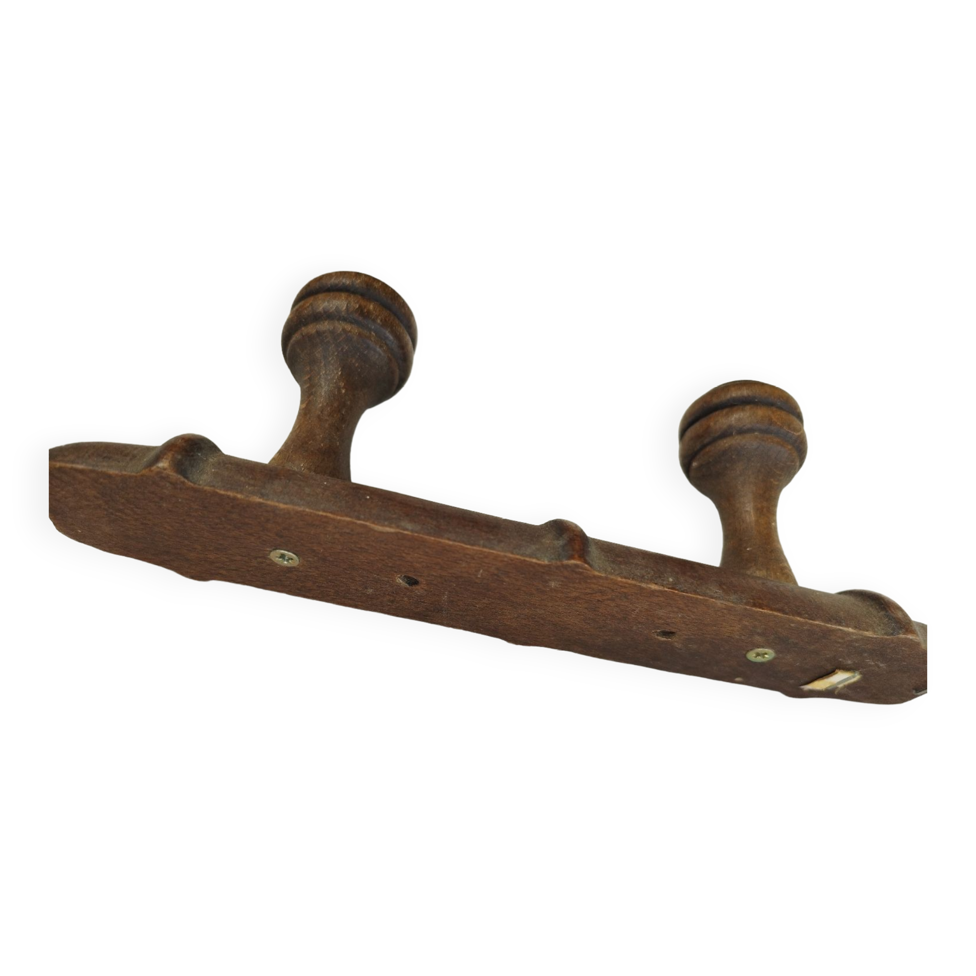 Wooden coat rack turned two hooks