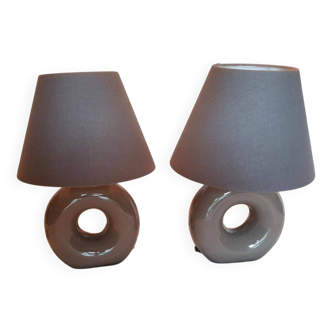 2 grey ceramic bedside lamps