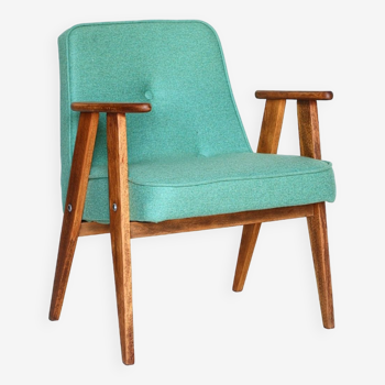 Wood armchair oryginal design from 1962 by Chierowski eucalyptus green modern chair vintage