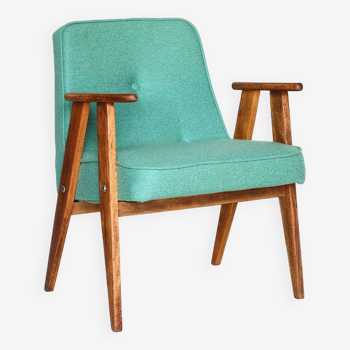 Fauteuil en bois design original de 1962 par Chierowski chaise moderne vert eucalyptus vintage