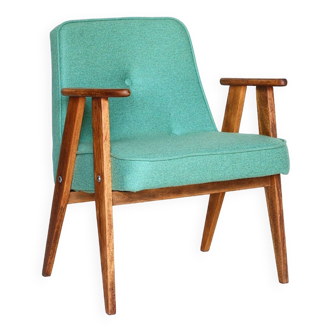 Wood armchair oryginal design from 1962 by Chierowski eucalyptus green modern chair vintage