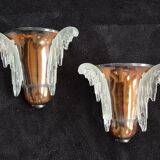 Exceptional pair of art deco wall lights by ezan france & copper metal
