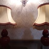 2 lampes pieds céramique rouge avec abas-jour pagode