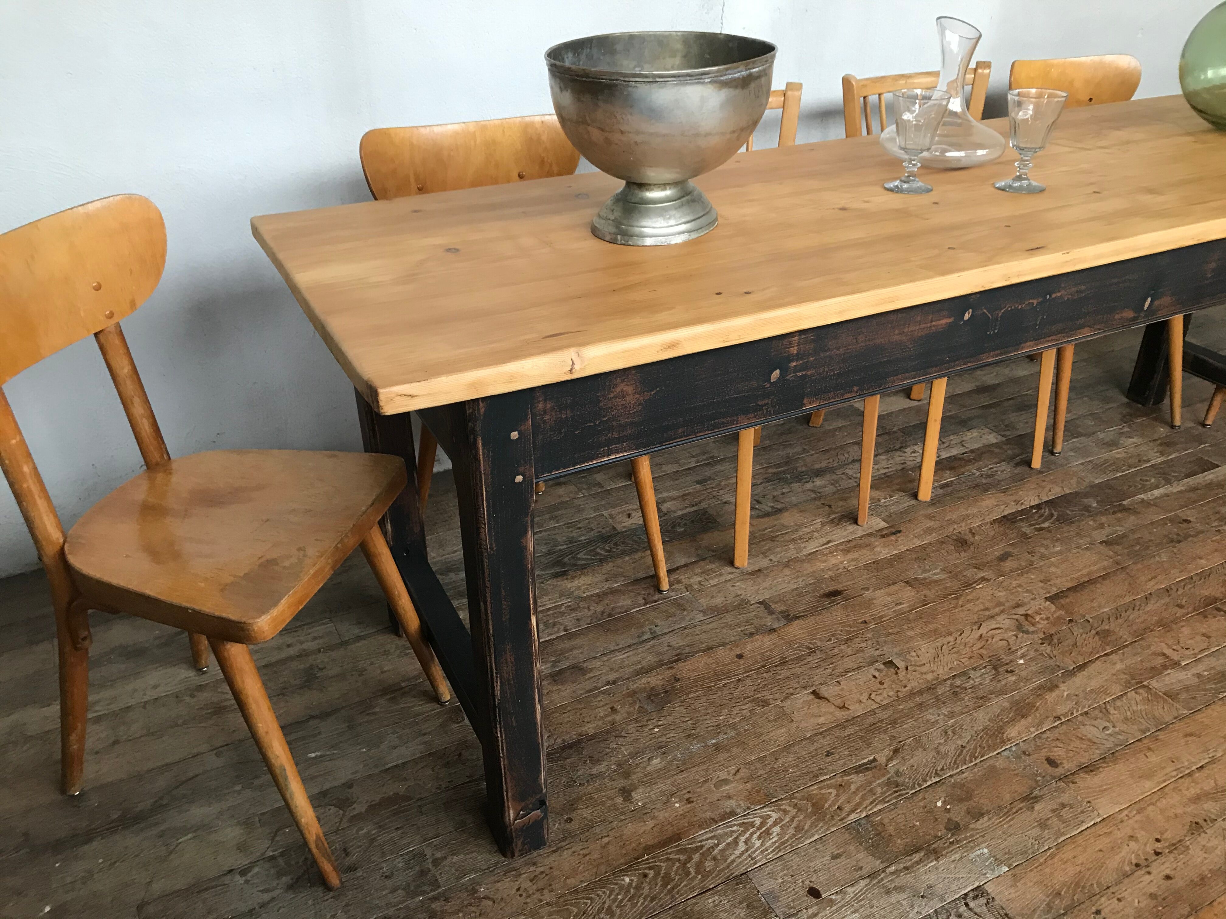 Ancienne table de ferme 2m23 , début 20ème sapin bistrot campagne