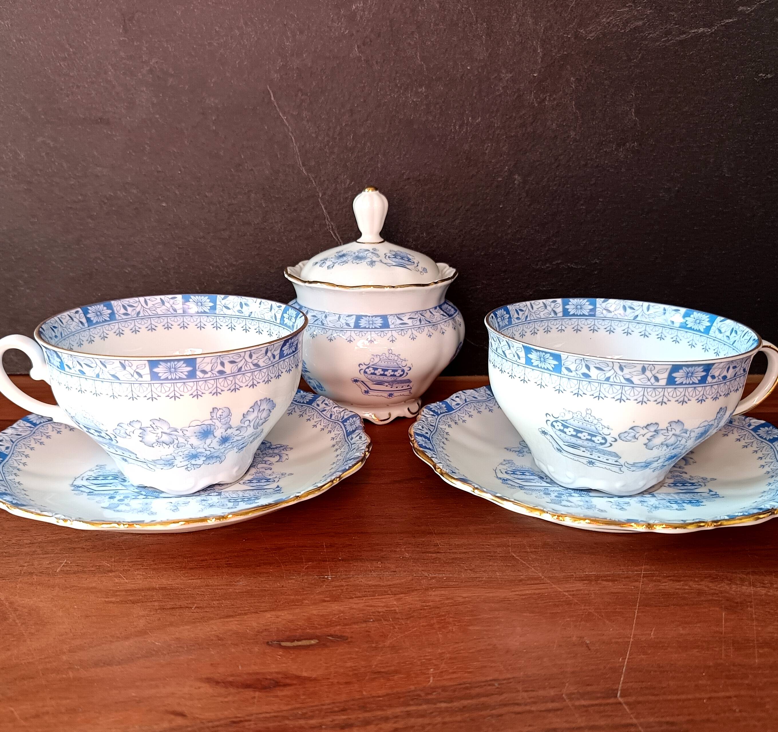 Vintage theresia pattern porcelain coffee cup and sugar bowl set, seltmann
