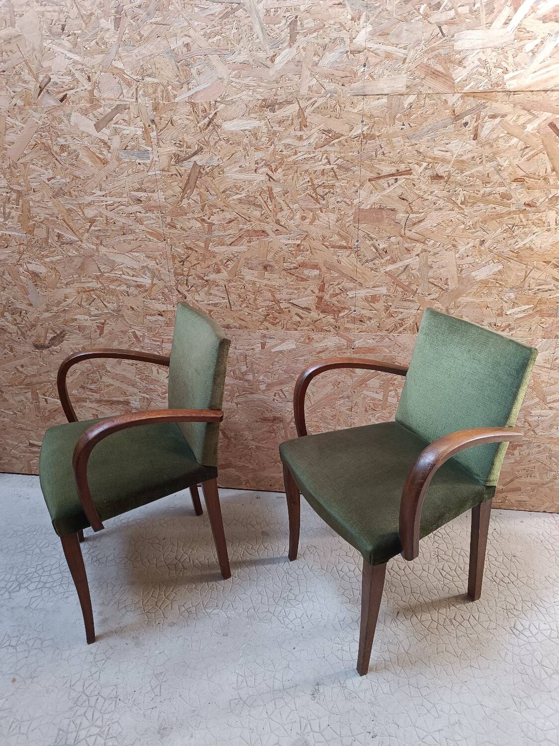 Paire de fauteuil club bridge velours vert
