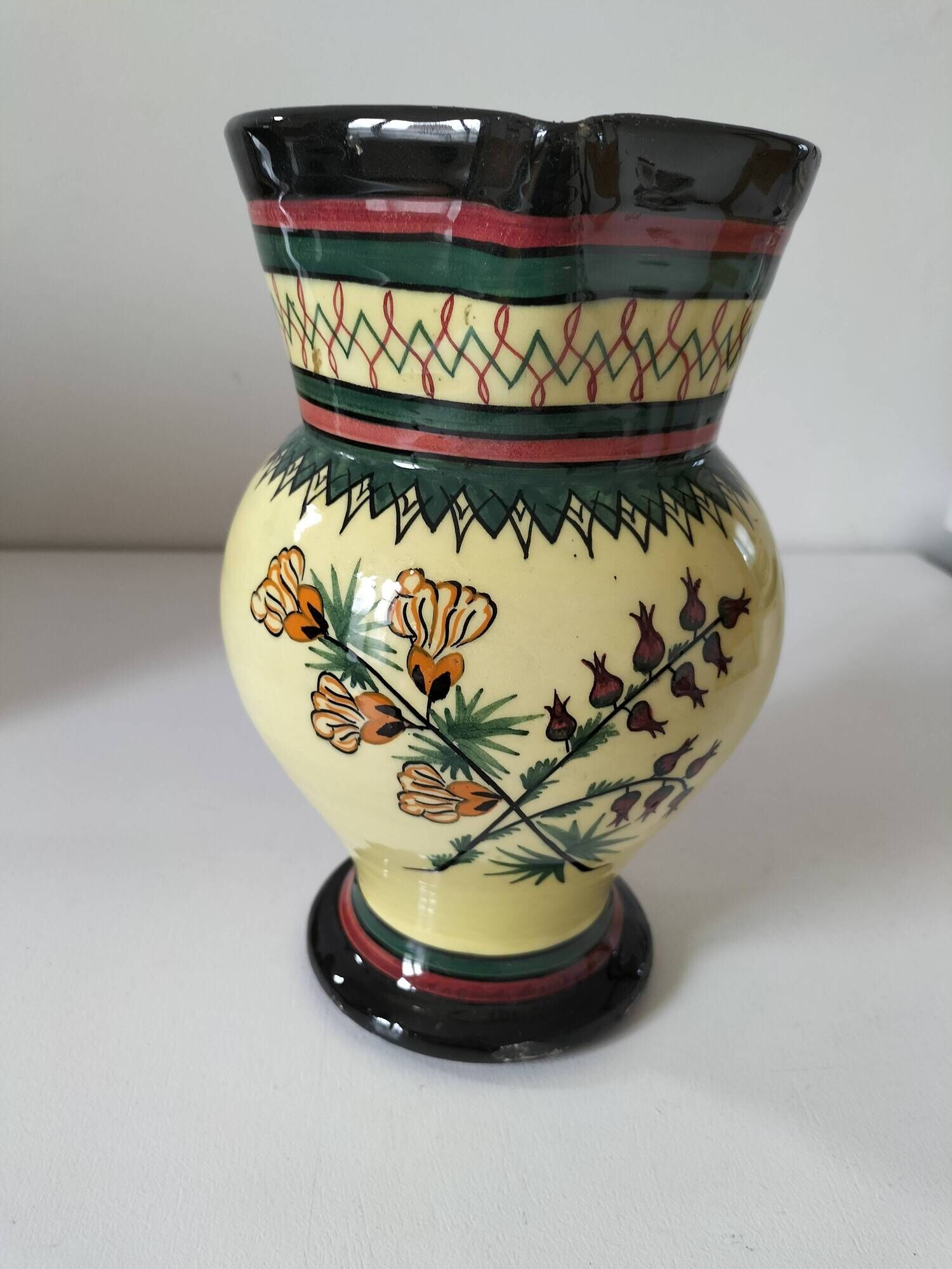 Large Henriot Quimper pitcher – circa 1930/50 – hand-painted Gorse decoration